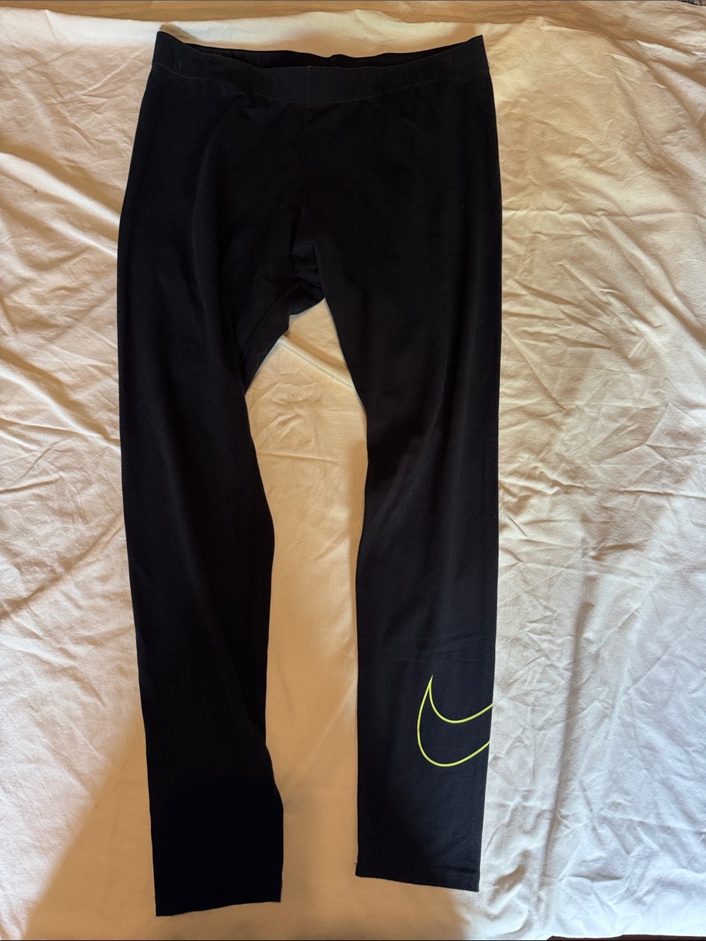 Nike Black Active Leggings with Neon Gradient Swoosh Accent